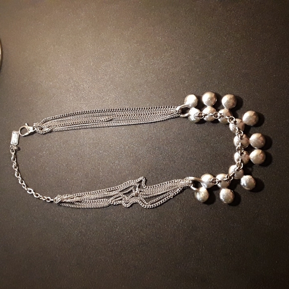 Kenneth Cole Silver Tone Moonstone Eclipse Double Row Round Blue Stone Necklace - Picture 4 of 8